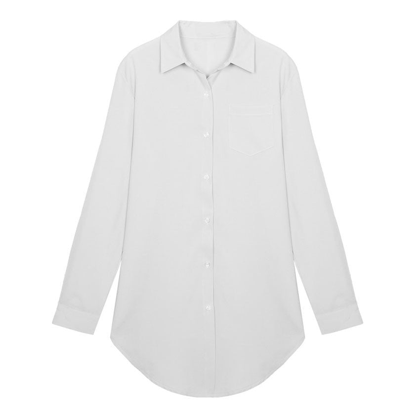commuter wild female long-sleeved shirt collar white shirt big OL smooth blue