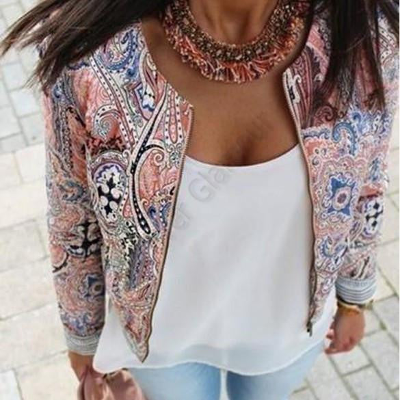 Women Bomber Jacket Print O-Neck Casual Sprin Jackets Zipper Jackets Women Jacket Down Coat Long Sleeve Outwear