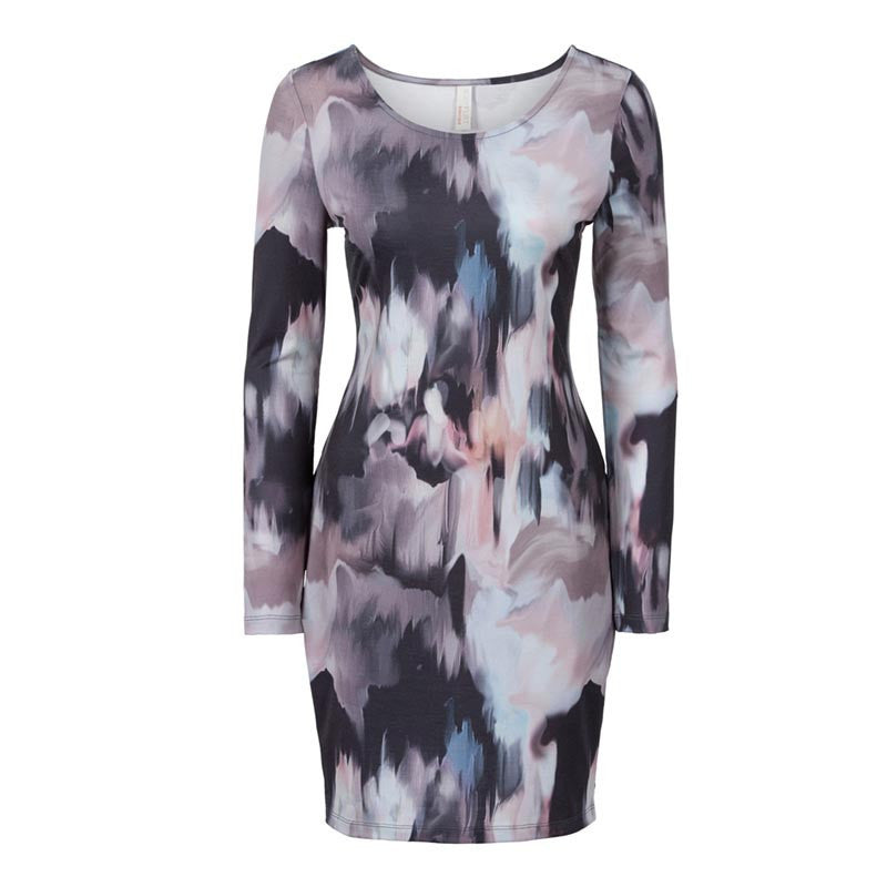 Online discount shop Australia - Dress Women Elegant Floral Print Army Green Women Dress Casual Long Sleeve Sheath Ladies Dresses Pink