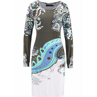 Online discount shop Australia - Dress Women Elegant Floral Print Army Green Women Dress Casual Long Sleeve Sheath Ladies Dresses Pink