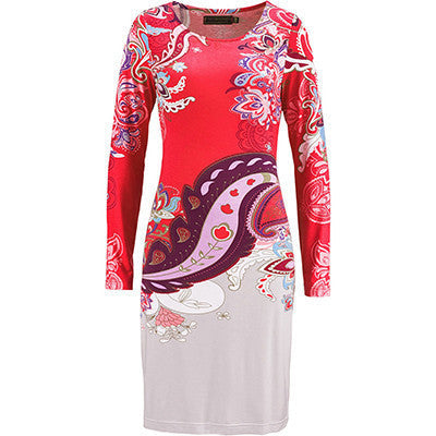 Online discount shop Australia - Dress Women Elegant Floral Print Army Green Women Dress Casual Long Sleeve Sheath Ladies Dresses Pink