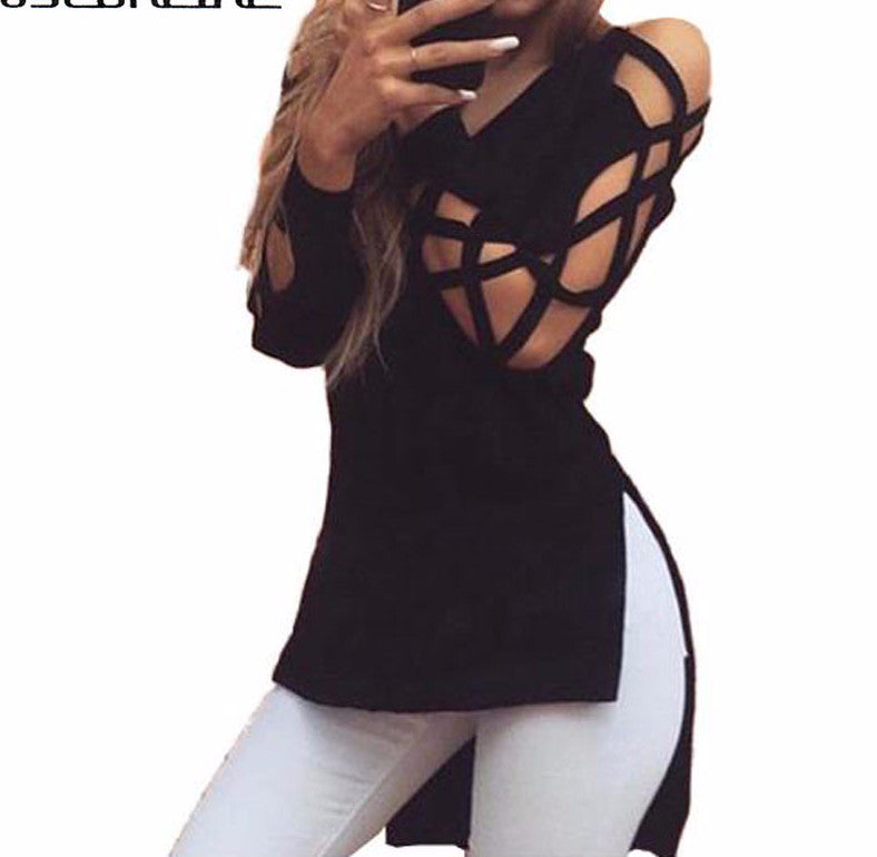 Online discount shop Australia - Hollow Out Long Sleeve T-shirts For Women Harajuku T Shirt Female Tops Plus Size Tee Shirts Sexy T-shirt Woman