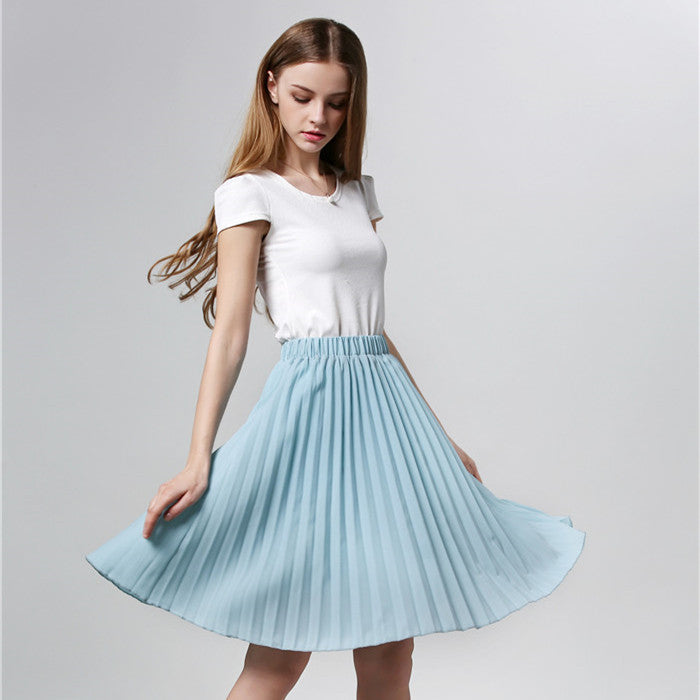 Online discount shop Australia - Elegant Tulle Pleated Skirt Blue Chiffon Skirt Women's Vintage Pink Midi Skirt