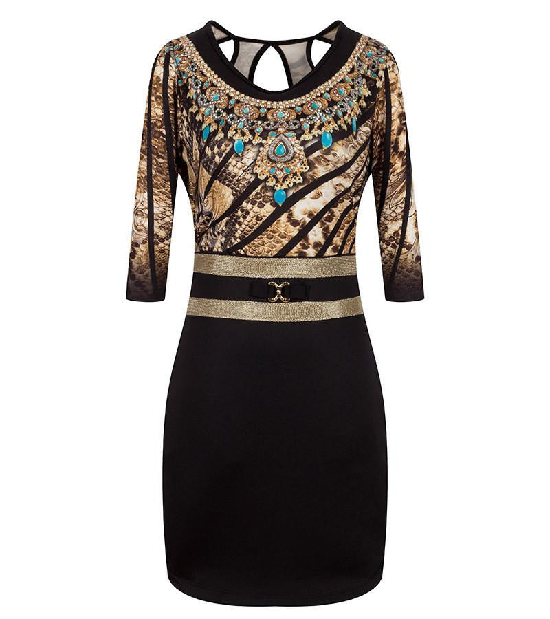 Tropical Floral Print Sequin Fashion Vestidos Women Sequin Sheath leopard Three Quarter O-Neck Mini Dress 1866-3-5-7