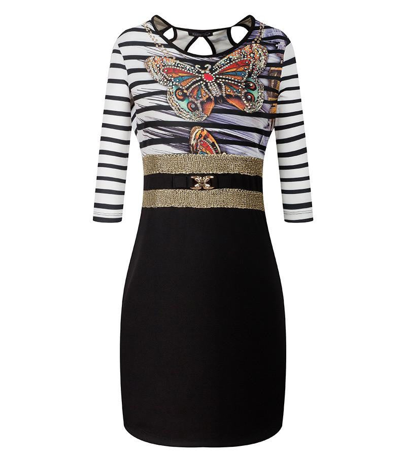 Tropical Floral Print Sequin Fashion Vestidos Women Sequin Sheath leopard Three Quarter O-Neck Mini Dress 1866-3-5-7