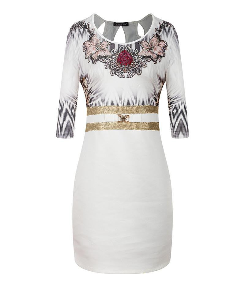 Tropical Floral Print Sequin Fashion Vestidos Women Sequin Sheath leopard Three Quarter O-Neck Mini Dress 1866-3-5-7