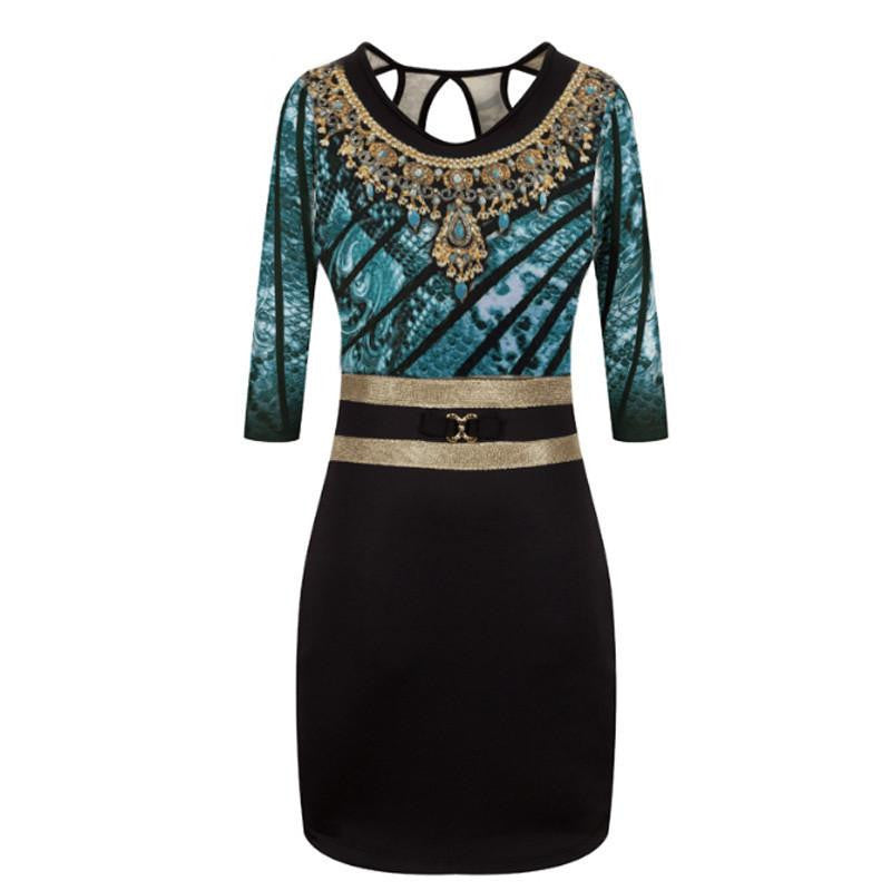 Tropical Floral Print Sequin Fashion Vestidos Women Sequin Sheath leopard Three Quarter O-Neck Mini Dress 1866-3-5-7