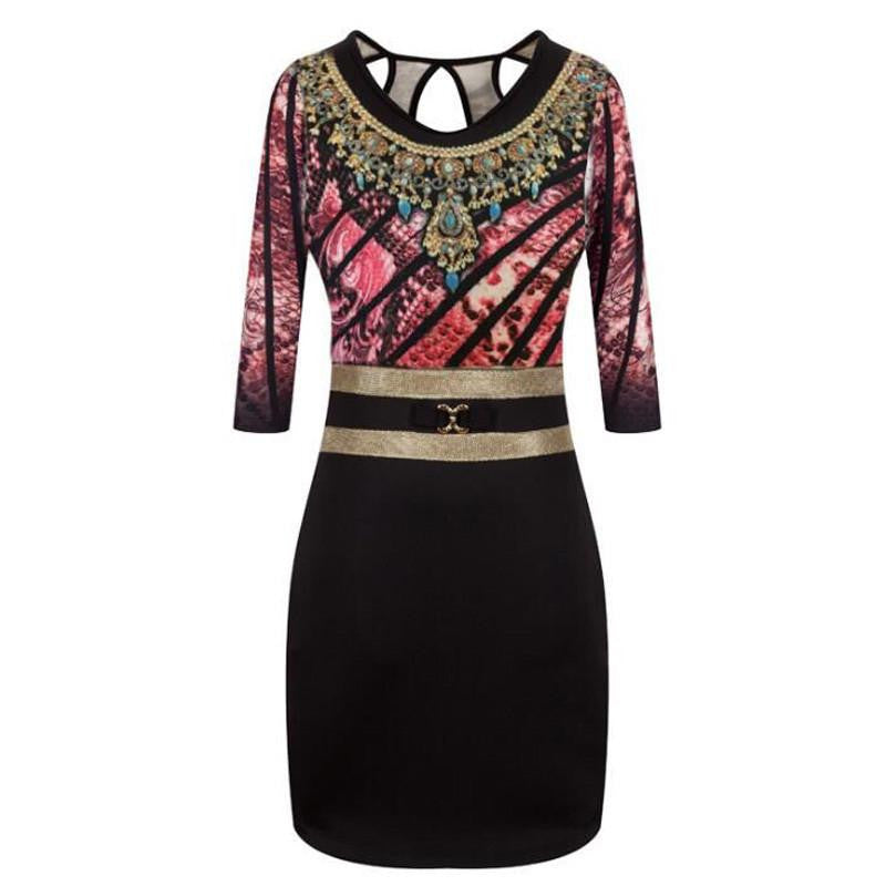 Tropical Floral Print Sequin Fashion Vestidos Women Sequin Sheath leopard Three Quarter O-Neck Mini Dress 1866-3-5-7