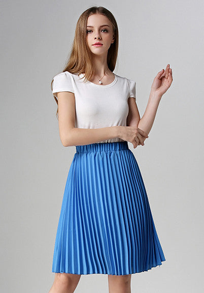 Vintage Tulle Skirt Tutu Midi Summer Skirts Womens Slim Elastic High Waist Skirt Jupe Longue Skater Skirt Pleated Skirts