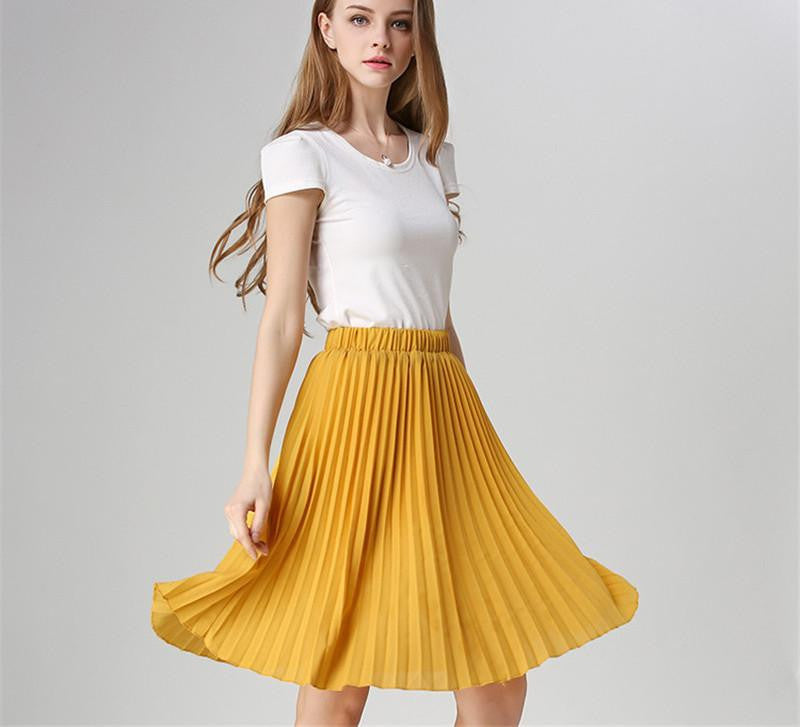 Vintage Tulle Skirt Tutu Midi Summer Skirts Womens Slim Elastic High Waist Skirt Jupe Longue Skater Skirt Pleated Skirts