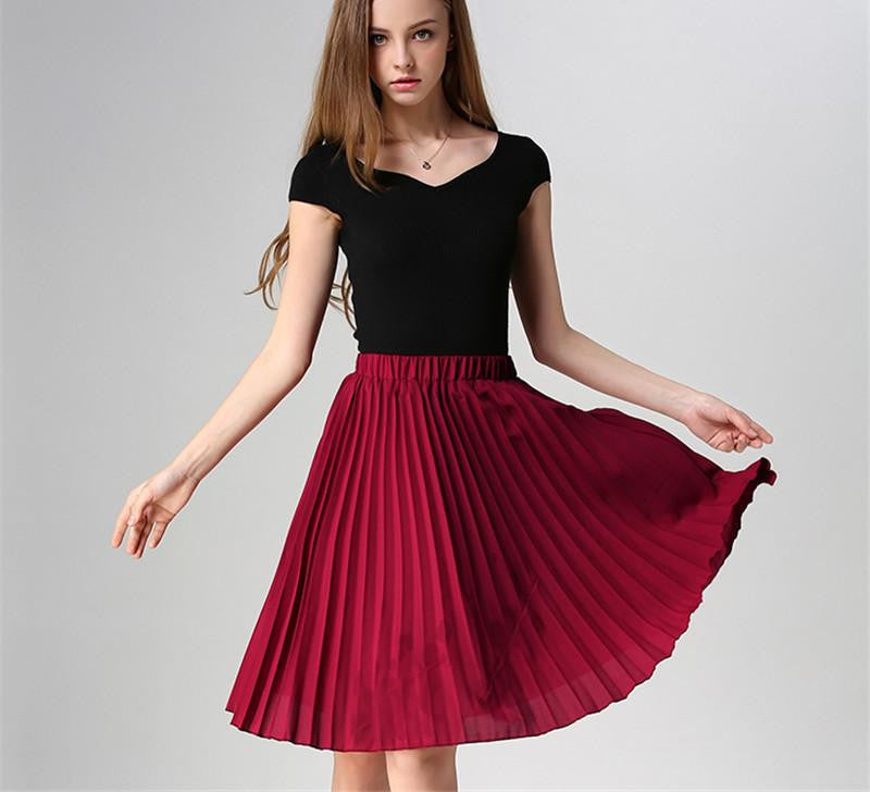 Vintage Tulle Skirt Tutu Midi Summer Skirts Womens Slim Elastic High Waist Skirt Jupe Longue Skater Skirt Pleated Skirts