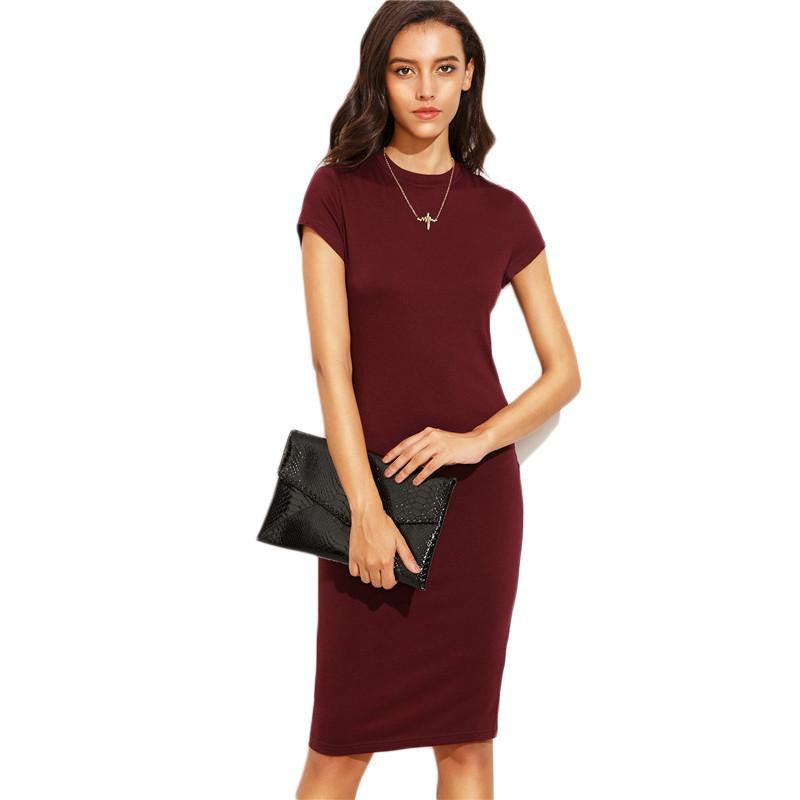Summer Office Arrival Women's Bodycon Dresses Short Sleeve Crew Necl Work Knee Length Dress