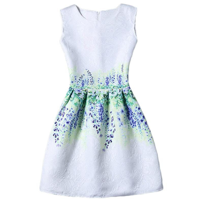 Women Colourful Round Neck Sleeveless Graffiti Print Jacquard Dresses Ladies Cute A Line Short Dress