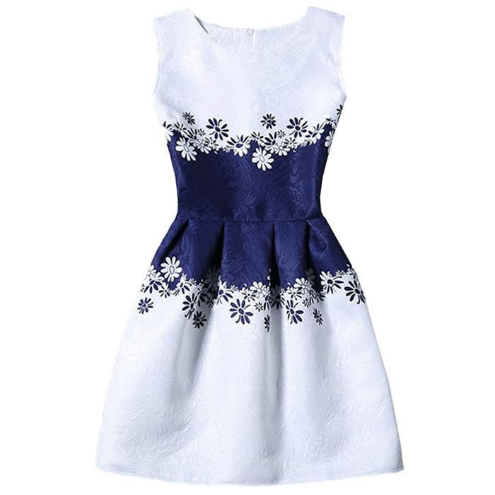 Women Colourful Round Neck Sleeveless Graffiti Print Jacquard Dresses Ladies Cute A Line Short Dress
