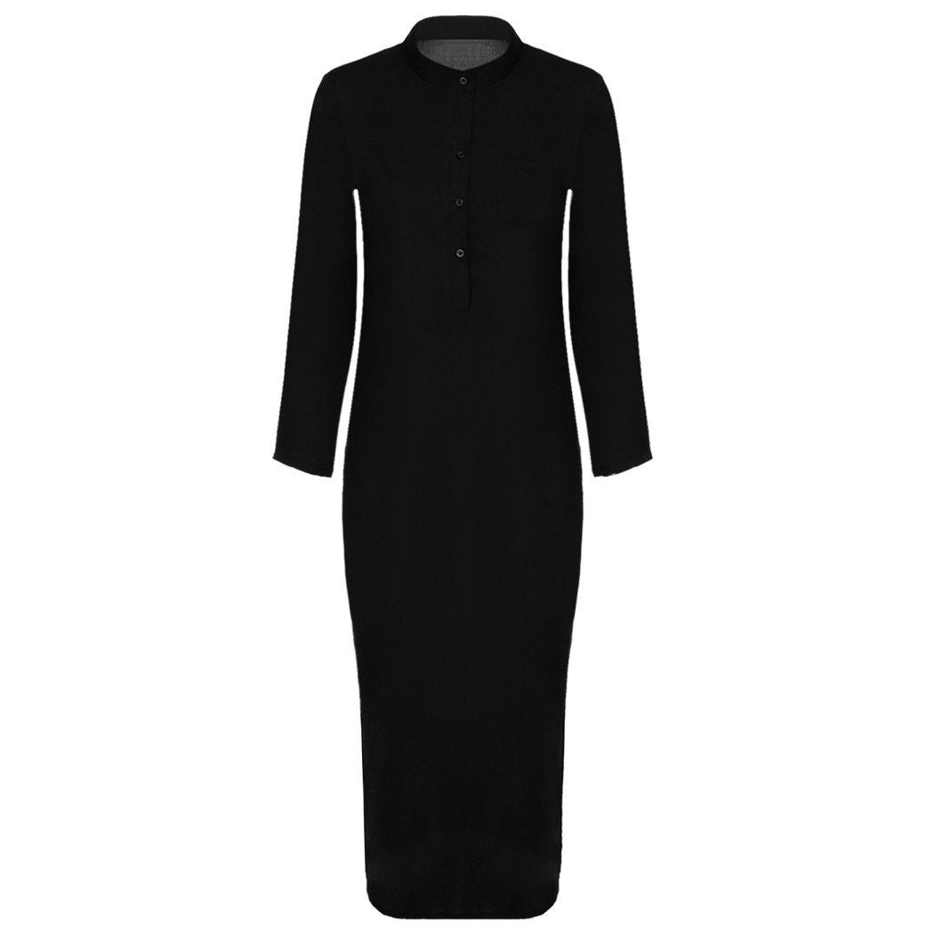 Shirt Maxi Dress Women Linen And Cotton Long Dresses Casual Vintage Split vestidos Summer Autumn Black Dress