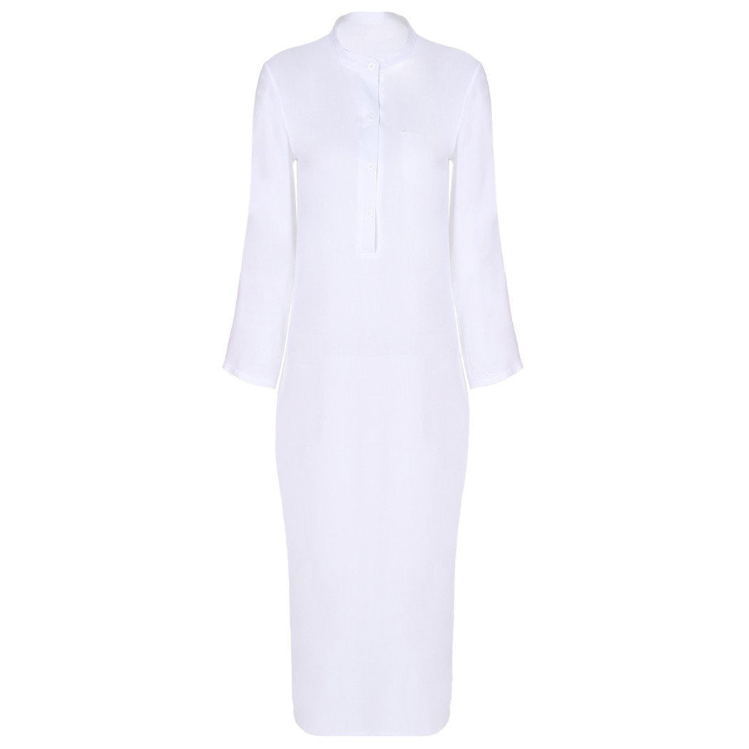 Shirt Maxi Dress Women Linen And Cotton Long Dresses Casual Vintage Split vestidos Summer Autumn Black Dress