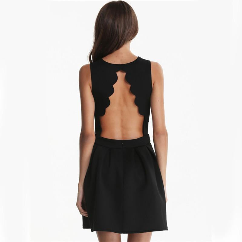 Summer Dress Girls Sleeveless Open Scallop Pleated Elegant Women Above Knee Dress