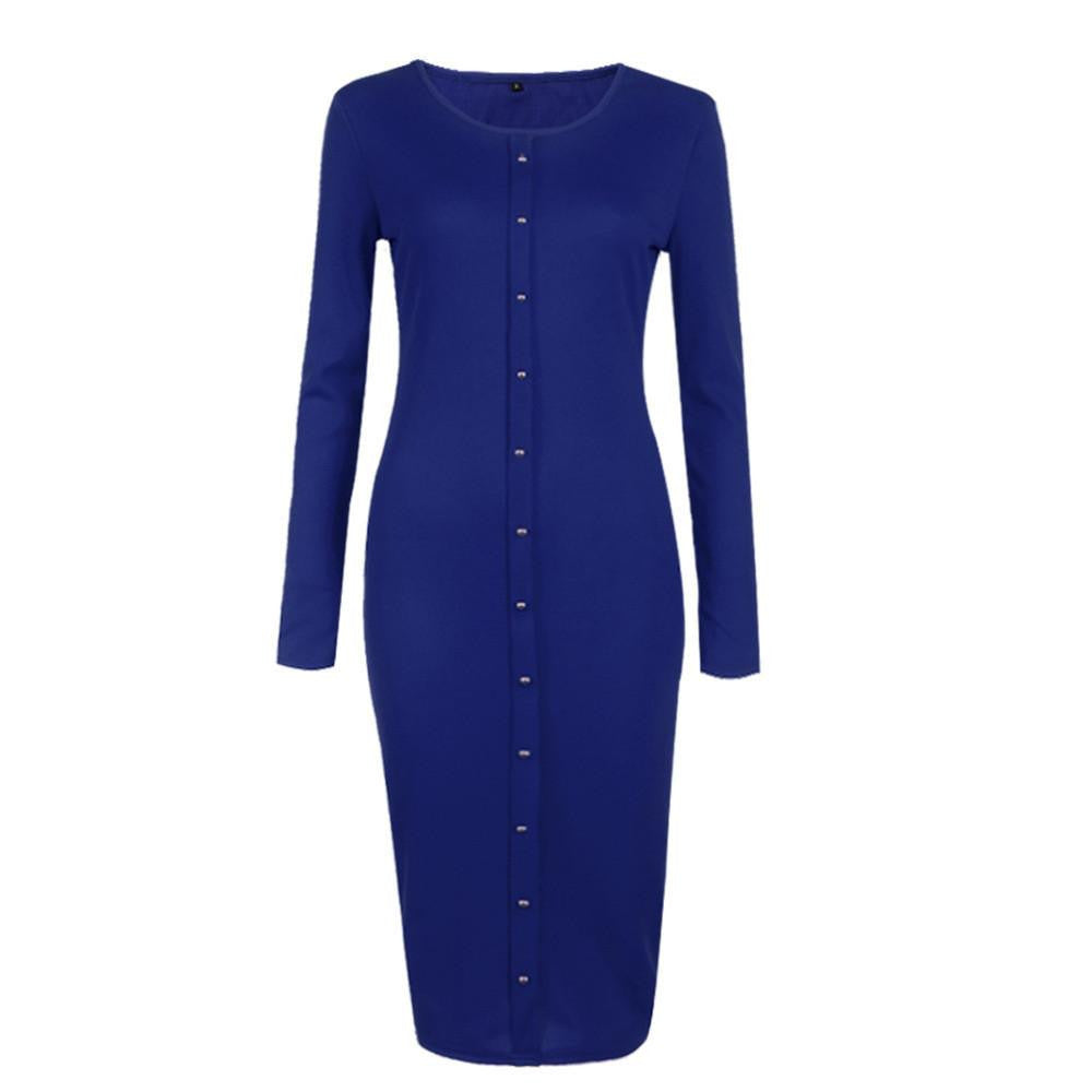 Women Spring Autumn Button Knit Long Sleeves Bandage Dress Solid Long Bodycon Sweater Dress Package Hip Long Dress Vestidos