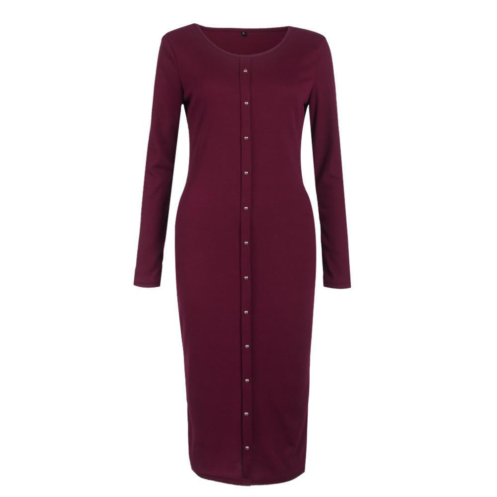 Women Spring Autumn Button Knit Long Sleeves Bandage Dress Solid Long Bodycon Sweater Dress Package Hip Long Dress Vestidos