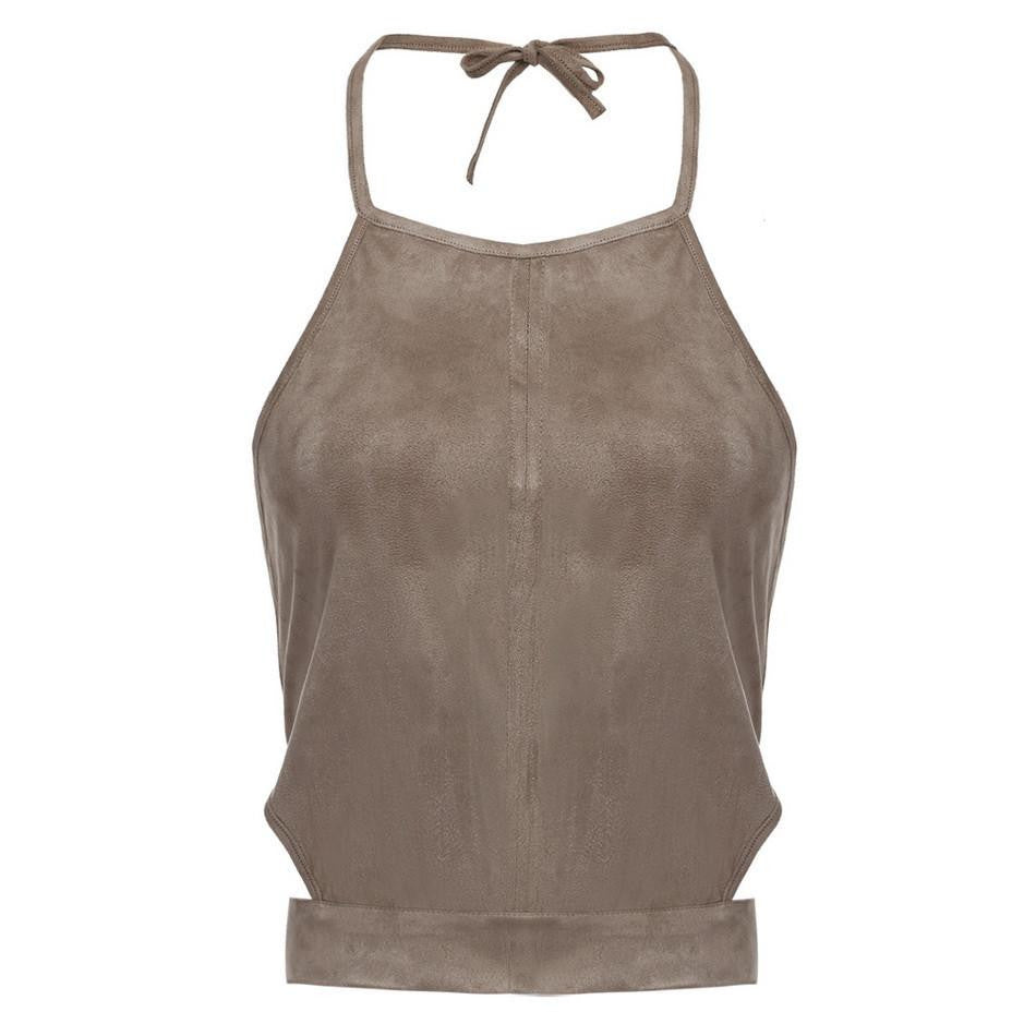 Suede Crop Top Women Cropped Fashion Tanks Tops Style Vest Sleeveless Suede Bralette Bandage Camisole 10