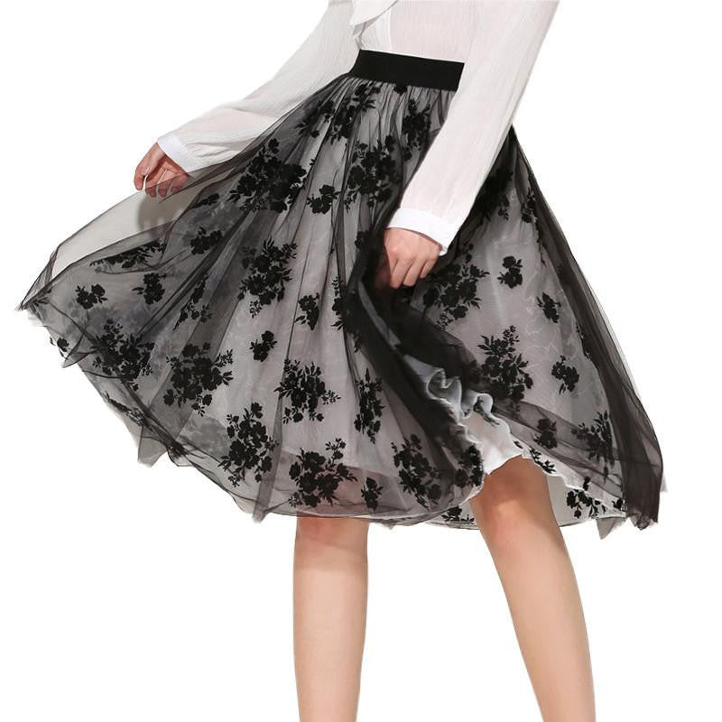 Skirts Womens Elegant Mesh Tutu Skirt Black Women Midi Skirt Jupe Longue Elastic High Waist Skirt