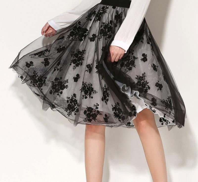 Skirts Womens Elegant Mesh Tutu Skirt Black Women Midi Skirt Jupe Longue Elastic High Waist Skirt