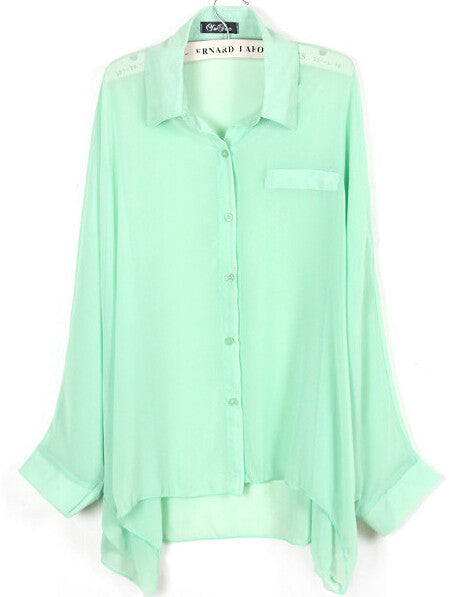 Online discount shop Australia - European style plus size batwing sleeve loose transparent chiffon shirt women long sleeve sheer blouses