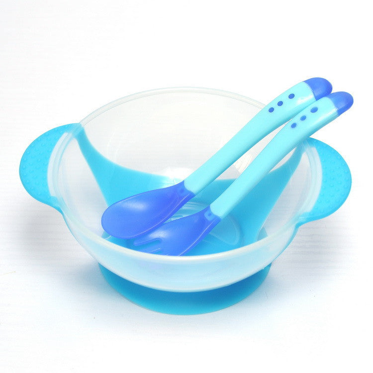 Online discount shop Australia - 3Pcs/set Baby Learning Dishes With Suction Cup Assist Food Bowl Temperature Sensing Spoon Baby Tableware