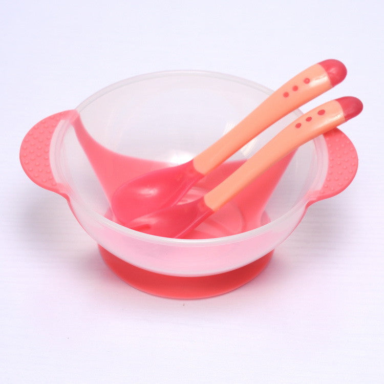 Online discount shop Australia - 3Pcs/set Baby Learning Dishes With Suction Cup Assist Food Bowl Temperature Sensing Spoon Baby Tableware