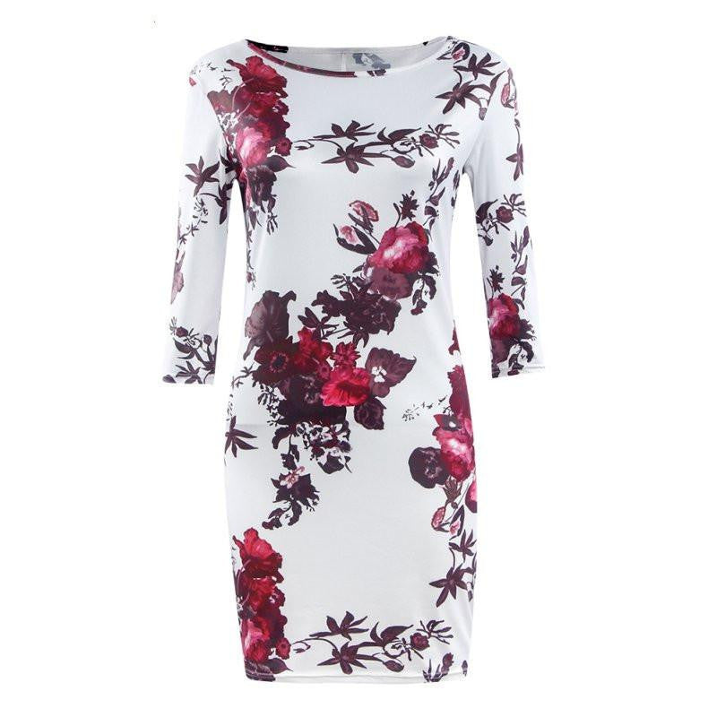 WJ Women Clothing Spring Autumn Fall Vestidos Flower Print Dresses Ladies Half Sleeve H8