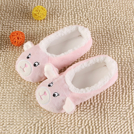Warm Flats Soft Sole Women Indoor Floor Slippers/Shoes Animal Shape White Gray Cows Pink Flannel Home Slippers 6 Color