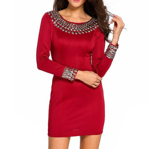 2017 autumn and winter long sleeve hand-beaded dress Slim bodycon dres 2017 autumn and winter long sleeve hand-beaded dress Slim bodycon dres