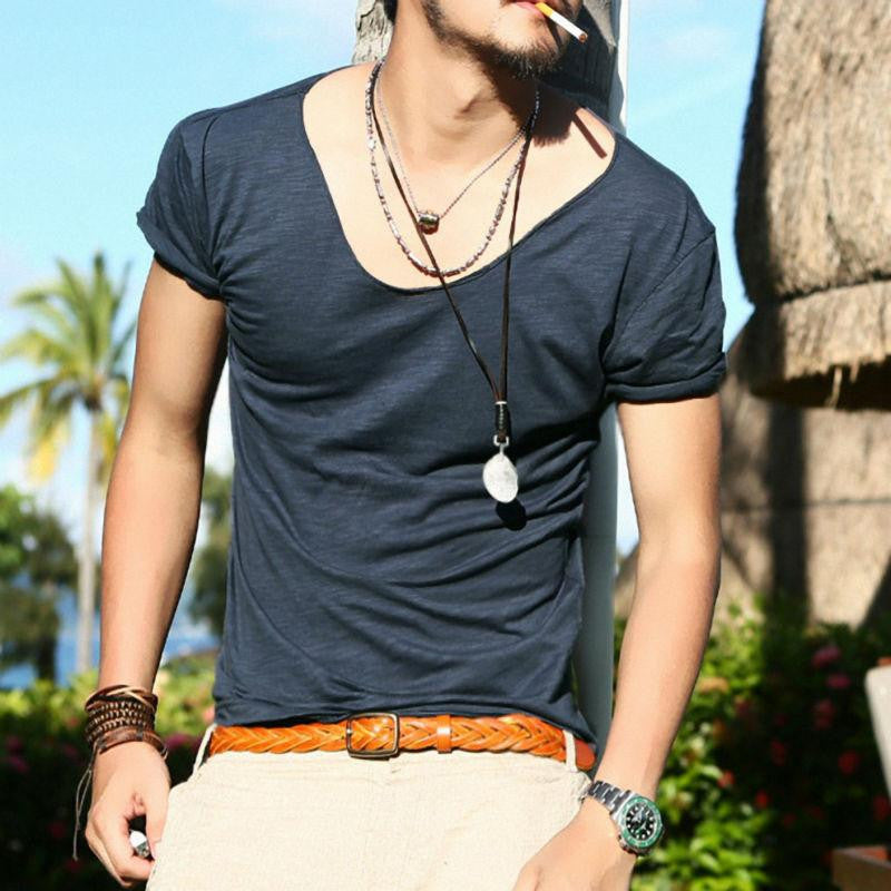 Scoop Neck Men's T Shirt In Multi Melange All Sizes Baboo Tonic Slim Fit Cotton Very Saints Style High A1