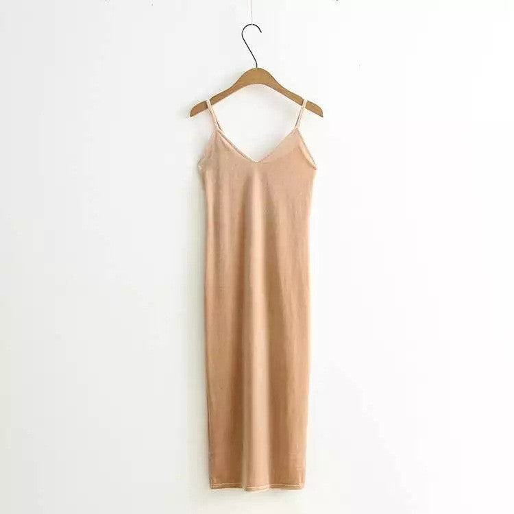 Online discount shop Australia - 2017 Women Spring Brief Style Velvet Slip Dress Side Vent Full Dress Suspender Strap Sexy One Piece Velvet Dress
