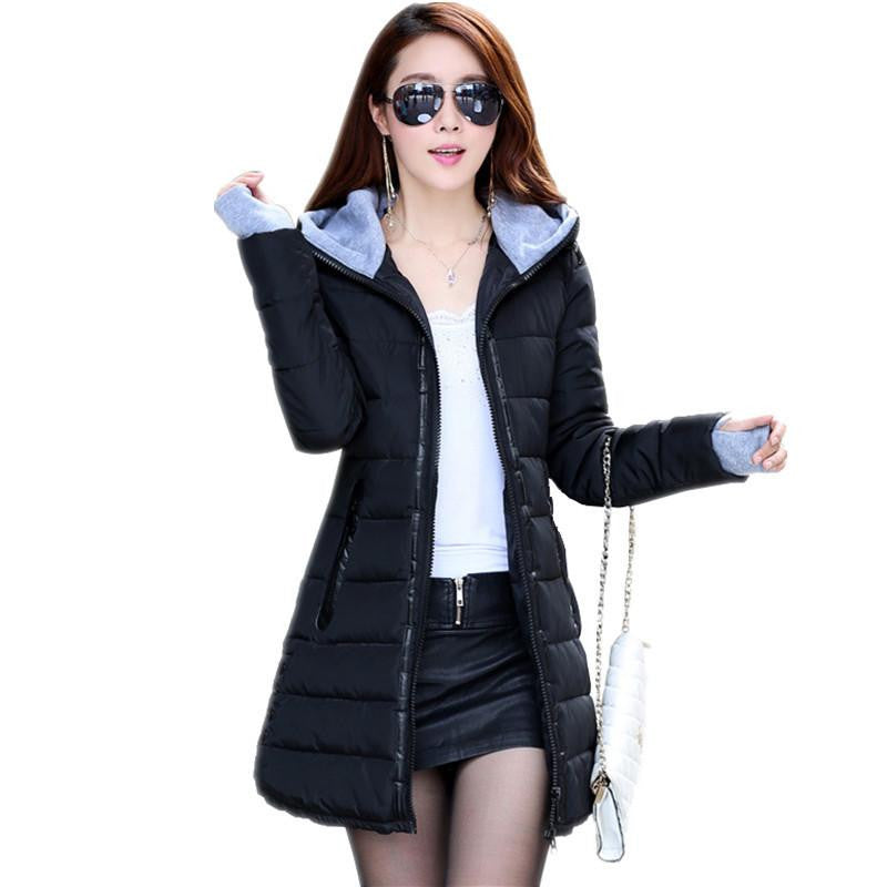 Womens Jackets Medium-Long Down Cotton Parka Plus Size Jacket Coat Slim Ladies Casual Clothing Navy and Black