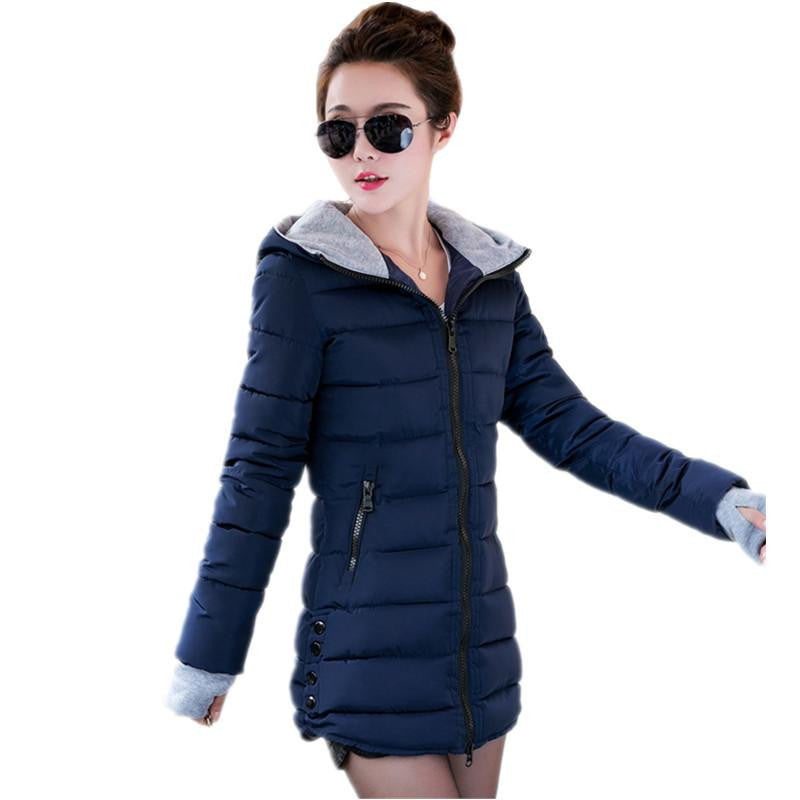 Womens Jackets Medium-Long Down Cotton Parka Plus Size Jacket Coat Slim Ladies Casual Clothing Navy and Black