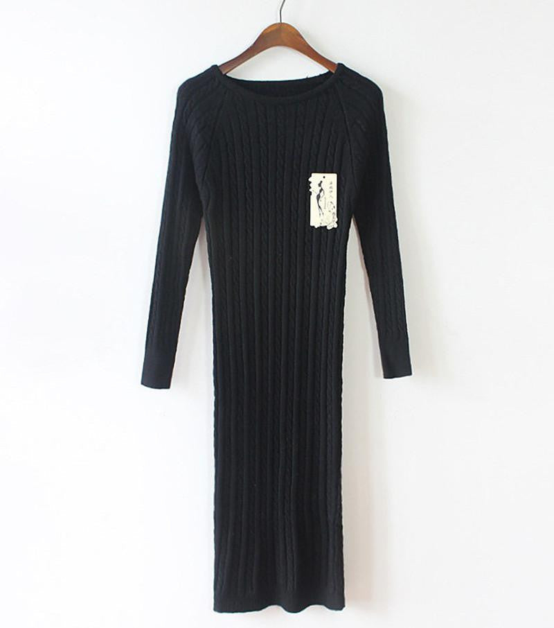 Twist Women long sweater Autumn Dress sexy slim Bodycon Dresses Elastic Skinny Split Brief Knitted Dress vestidos