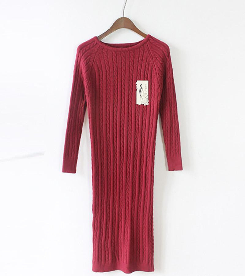 Twist Women long sweater Autumn Dress sexy slim Bodycon Dresses Elastic Skinny Split Brief Knitted Dress vestidos