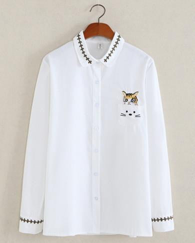 White Blouse Women Work Wear Button Up Lace Turn Down Collar Long Sleeve Cotton Top Shirt Plus Size S-XXL T56302