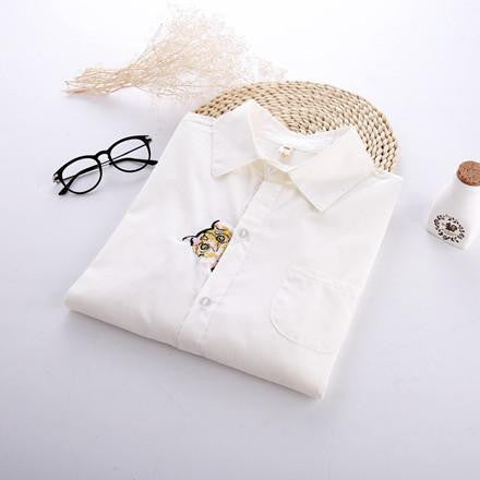 White Blouse Women Work Wear Button Up Lace Turn Down Collar Long Sleeve Cotton Top Shirt Plus Size S-XXL T56302