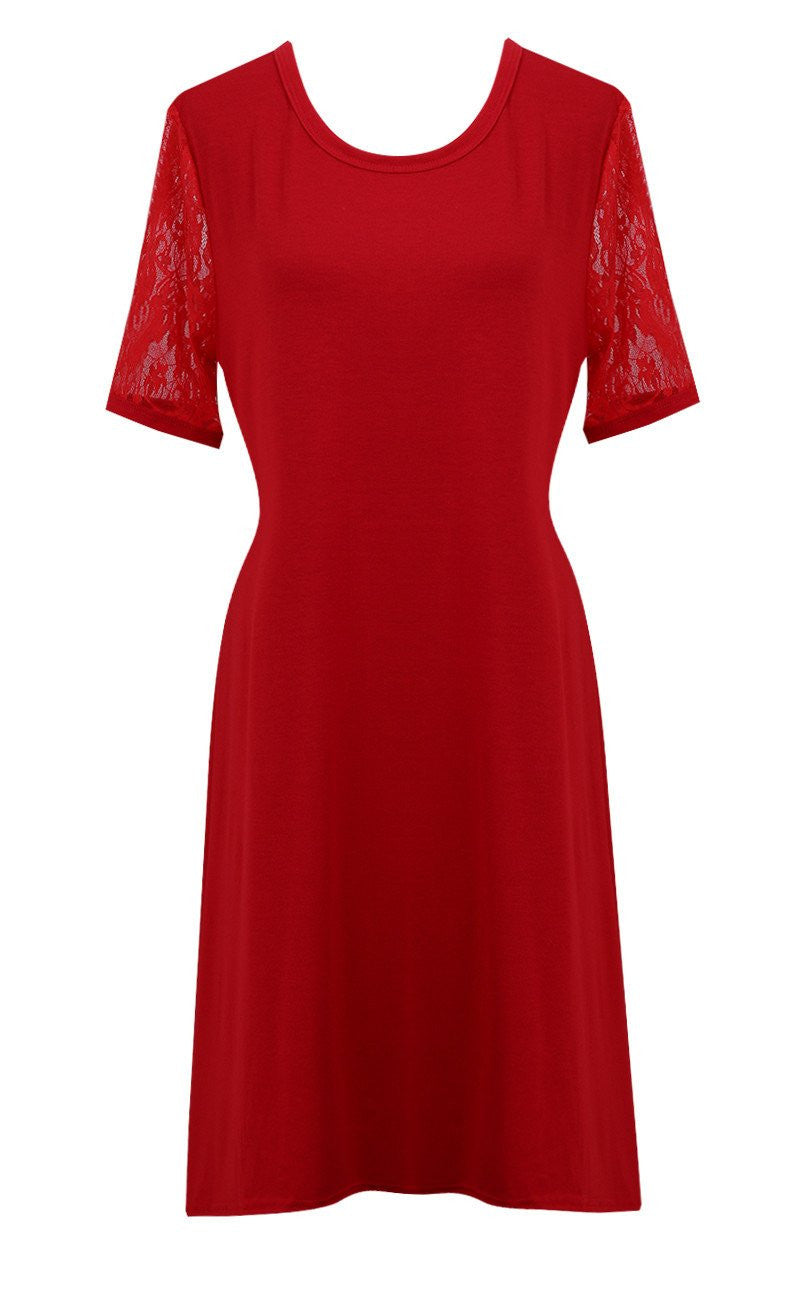 Women Casual Lace Dress Short Sleeve Red Dress Loose Party Evening Plus Size Dress Oversize XXXL