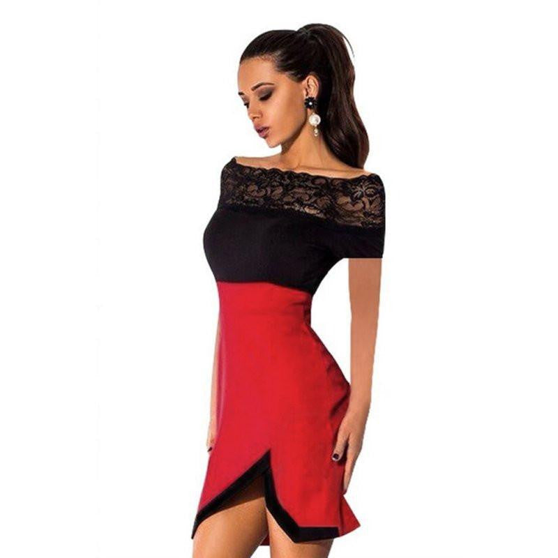 Summer Women Short Sleeve Casual Lace Stitching Slim Dress Bra Mini Dresses