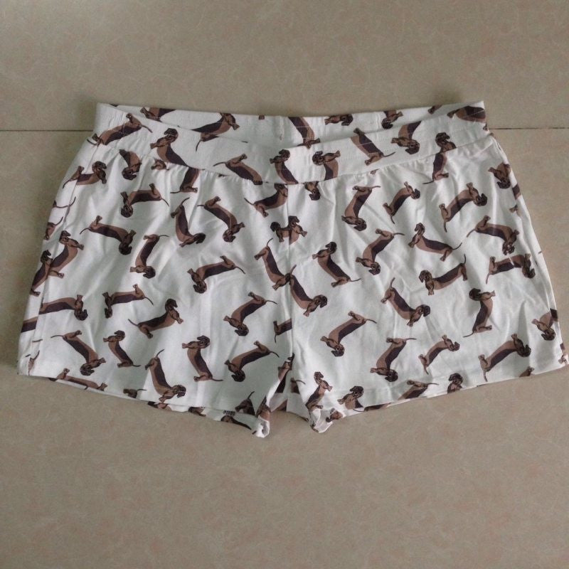 Online discount shop Australia - Cute Shorts Women Dachshund Print Elastic Waist Knitted Stretchy Shorts S-XL B6701