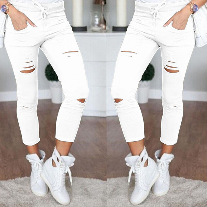 Online discount shop Australia - Cut Out Women's Pants Thin Casual Drawstring Trousers For Women White Long Cargo Pantalon Plus Pants Women