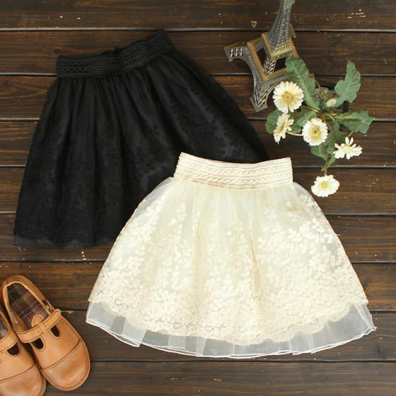 Sweet Elastic Waist Beautifully Embroidered Lace Sun Mini Tutu Skirts Women Skirt