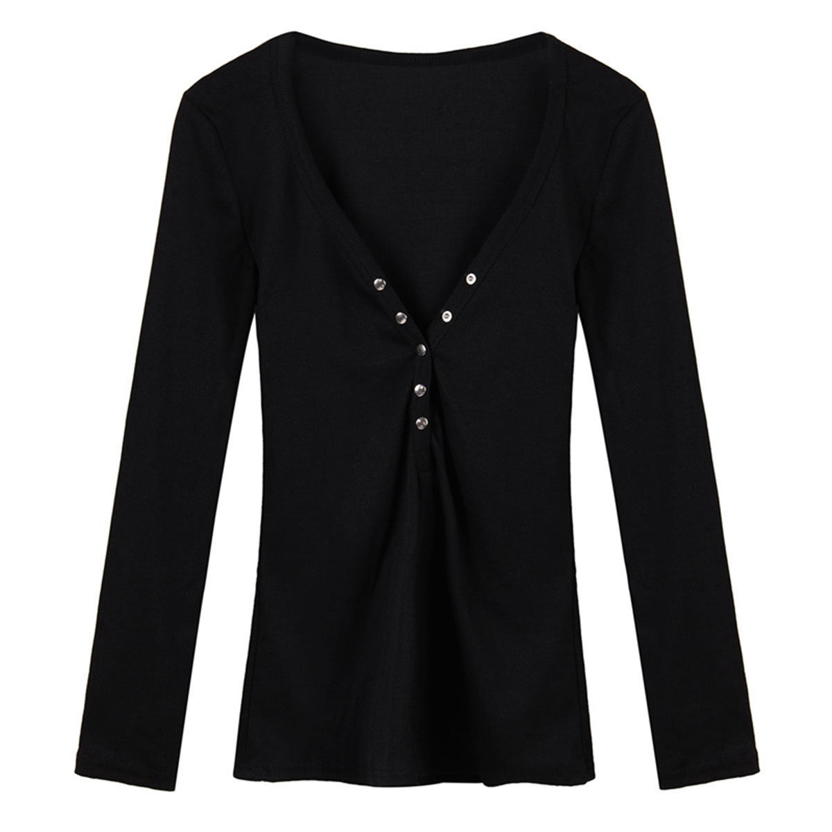 Dark V Neck Women T Shirt Long Sleeve Top Tees Women Button Tops Plus Size