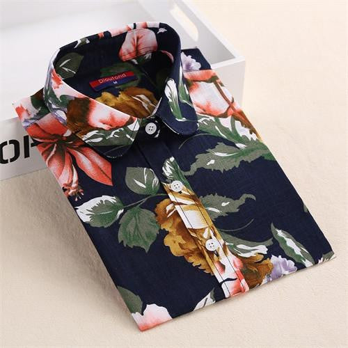 Vintage Shirts Women Blouses Floral Print Tops Female Long Sleeve Ladies Cotton Linen Shirt Plus Size Clothes For Women