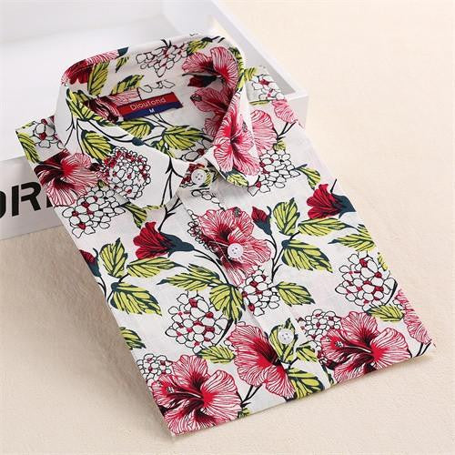 Vintage Shirts Women Blouses Floral Print Tops Female Long Sleeve Ladies Cotton Linen Shirt Plus Size Clothes For Women