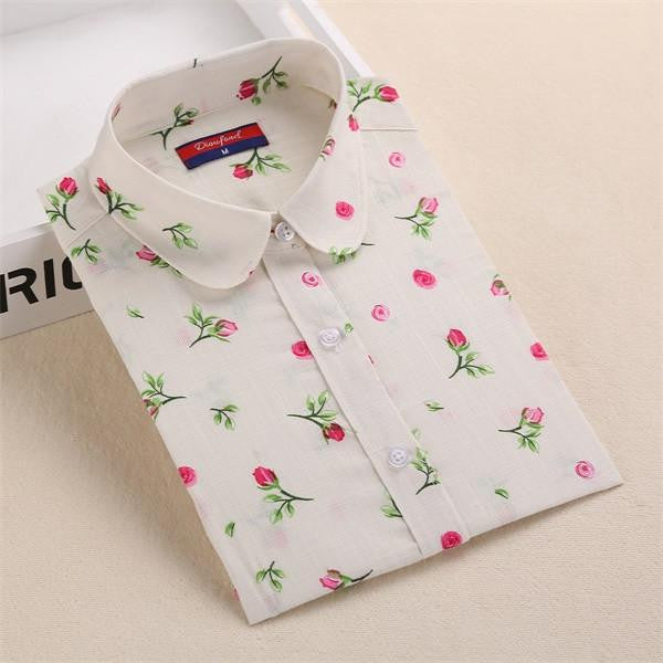 Vintage Shirts Women Blouses Floral Print Tops Female Long Sleeve Ladies Cotton Linen Shirt Plus Size Clothes For Women