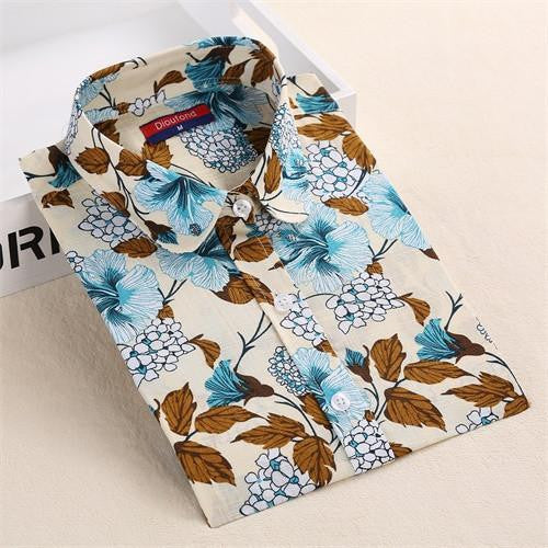 Vintage Shirts Women Blouses Floral Print Tops Female Long Sleeve Ladies Cotton Linen Shirt Plus Size Clothes For Women